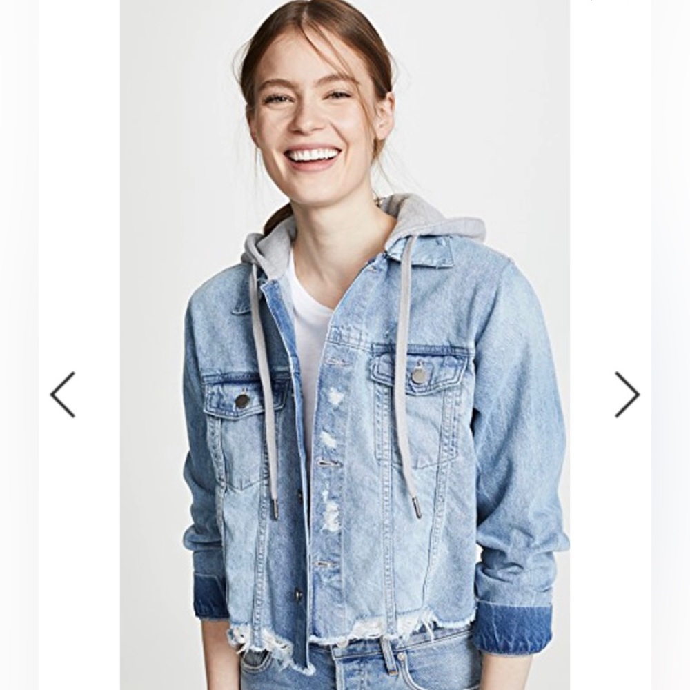 DL1961 denim set - raw hem distressed hooded jacket and shorts